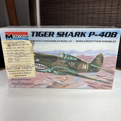 Monogram  1/48 P-40B Tigershark Model Kit Vintage. Open Box. Pre Owned. Parts