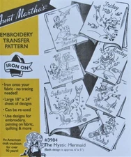Aunt Martha's 3984 Mystic Mermaid Days of Week Towel Embroidery Transfer Pattern