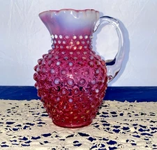 FENTON CRANBERRY HOBNAIL OPALESCENT 6" CREAMER RUFFLED RIM VINTAGE