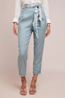 Ett:twa by Anthropologie Nias Blue Cotton Linen Blend Teal Ankle Pants Size 4