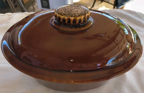 Hull Pottery Brown Drip Glaze Lidded Casserole Dish 9.5" Ovenproof USA Vintage