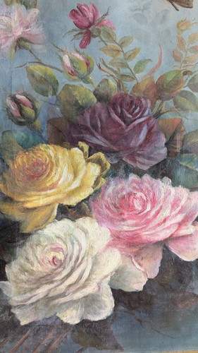 Possible Antique Colorful Roses Oil Painting On Canvas By William W Champ