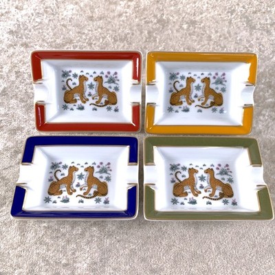 Hermes Paris Mini Aschenbecher Kleingeld Tablett Leopard Grün Orange Rot Blau 4er Set