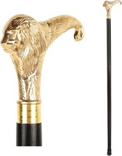 Brass Lion Head Walking Stick Black Wooden Cane Vintage Gentleman Gift