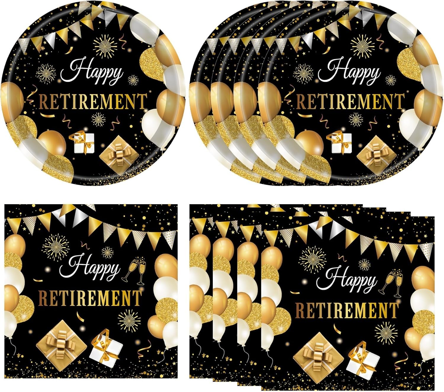 40PCS Retirement Decorations For Men Happy Black and Gold
