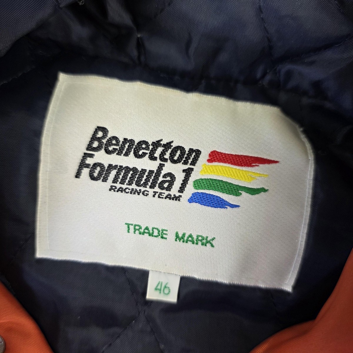 Vintage Benetton Jacket Mens 46 Orange Formula 1 Racing Team