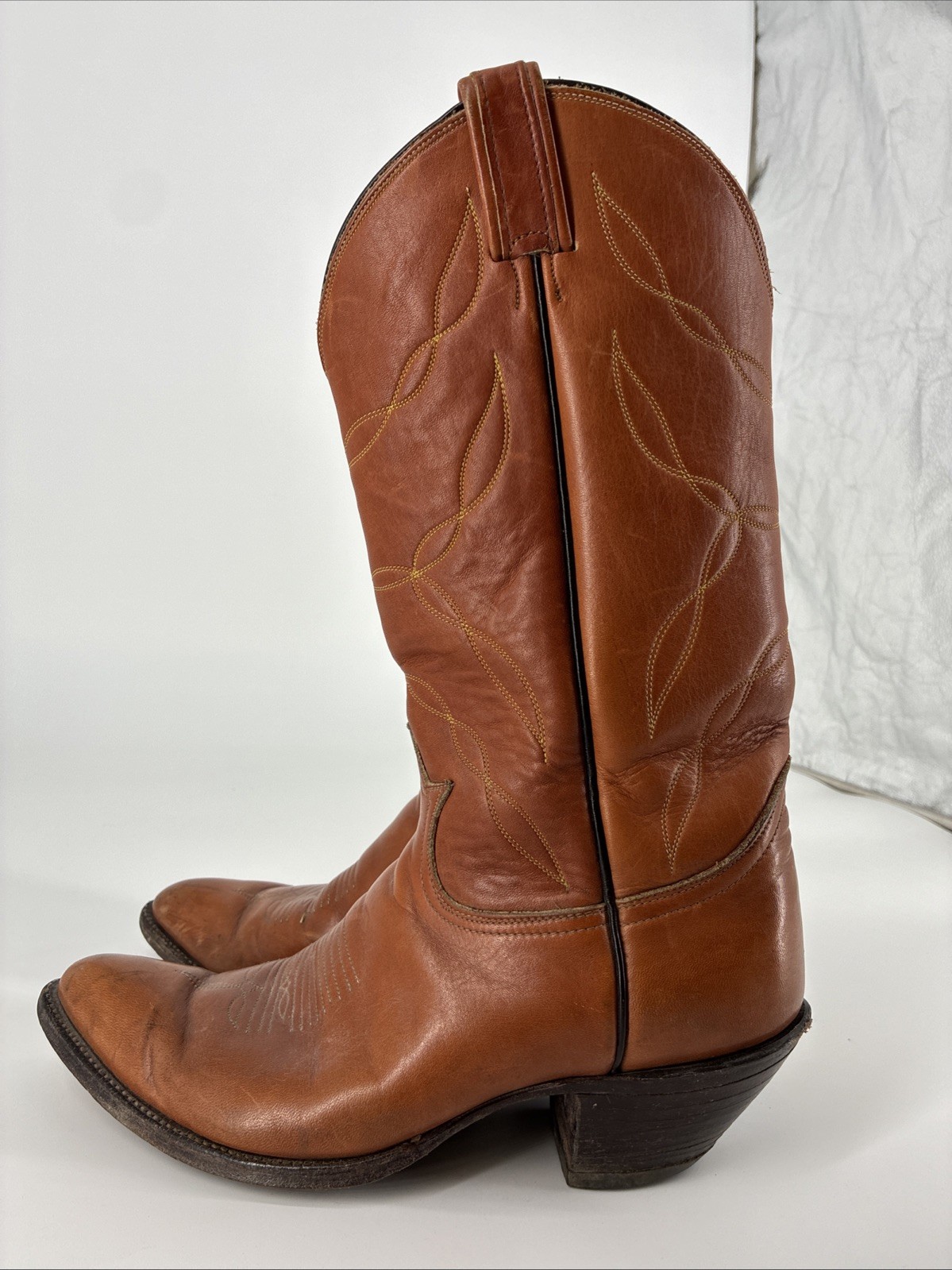 Vtg Tony Lama Leather Cowboy Boots Mens Sz 9.5 E Cognac Western 5055 Blk Label