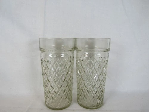 Pair of Vintage Anchor Hocking Quilted Diamond Point Tumblers Glasses 5.5"