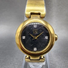 ESQ Watch Women 25mm Black Dial Gold Tone Round E5311 New Battery