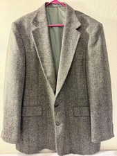 Haggar Imperial Mens 46 Gray Herringbone Tweed Sport Coat Jacket Wool USA EUC