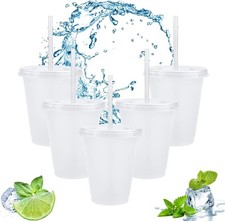 Clear Plastic Cups with Lids and Straws, 5Pcs Reusable & BPA Free Iced Water Cu