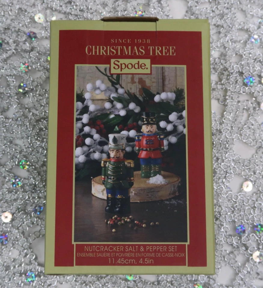 Spode Christmas Tree Nutcracker Salt & Pepper Shakers Holiday Set 4.5" Brand New - Image 2 of 4