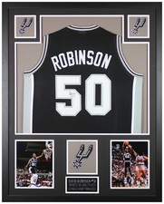 David Robinson Autographed & Framed Black San Antonio Jersey Auto JSA COA