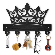 Gorgeous Crown Wooden Key Holder King Queen Key Hanger for Wall 11.8×7.9 Inch...