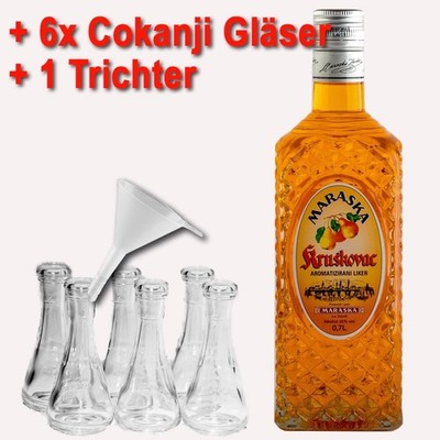 (30,56 EUR/L) Kruskovac Maraska 0,7L 25%vol. Birnenlikör + 6 Cokanji +Trichter