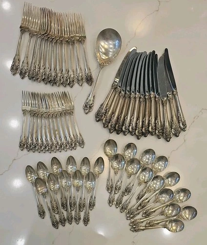 Wallace Grande Baroque Sterling Silver Flatware Lot – 63 pcs – 2,650.7g + Knives