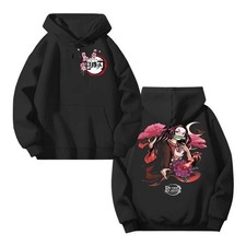 Men's Demon Slayer Anime Printed Hooded Sweatshirt - Black Causal Hoodie