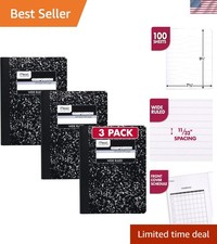 Composition Notebook, 3 Pack, Wide Ruled Paper, 7-1/2" x 9-3/4", 100 Sheets p...