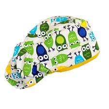 Big Hair Bouffant Retro Owl Scrub Cap Hat White