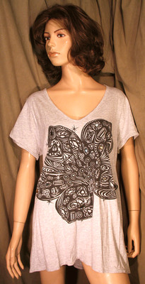 Gray Jewel Embellished Tunic, Avenue Grey Print Shirt, 14, 16, L, Large, NICE!