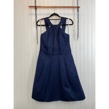David’s Bridal Twist Y-Neck Halter Mini Fit & Flare Dress Pockets Navy Size 12