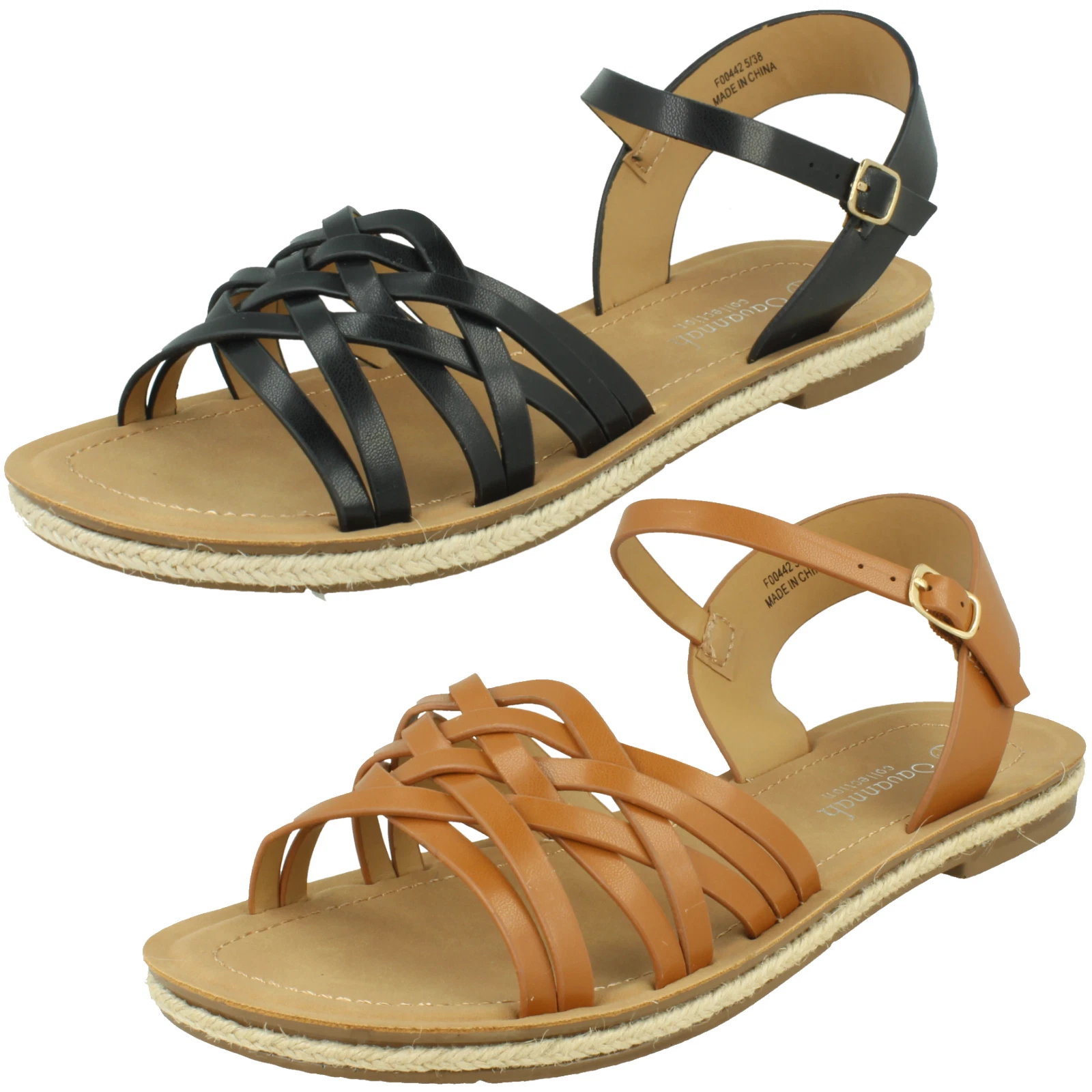 Ladies Savannah F0R0442 Flat Ankle Strap Sandal with Weaved Upper