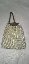 Petite 5 Gold Tone Mesh/Cream Enameled Reversible Metal Beggars Bag Early 1900s