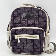 Steve Madden Gray Quilted Logo Backpack White Trim Gold Hardware Bag