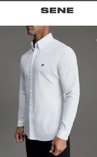Sene  studio Mens shirt White Button Up Stretch Cotton Modern Fit Dres Sz L NEW 