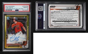 2021 Bowman Chrome Prospects Yellow Refractor /75 Coby Mayo PSA 10 GEM MT Auto