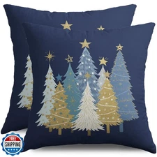 Smozenith Blue Christmas Pillow Covers 16X16 Set of 2, Winter Light Blue Whit
