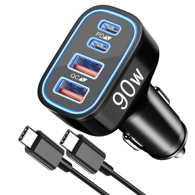 90W 4-Port USB C Super Fast Car Charger for Samsung Galaxy S26/S25/S24/S23/S2...