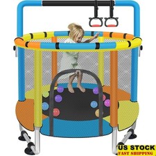 Kids Trampoline W/ Safety Net Adjustable Bar Anti Slip Suction Cups Outdoor New