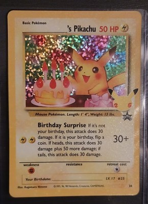 2021 Pokemon Pikachu （Birthday）カード Birthday Pikachu 24 Holo Rare - 2021 Pokemon 25th Anniversary