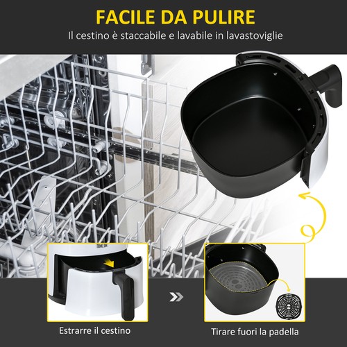 HOMCOM Friggitrice ad Aria senz'olio 1300W 2.5L con 7 Menu Preimpostati Bianca - Foto 8 di 10