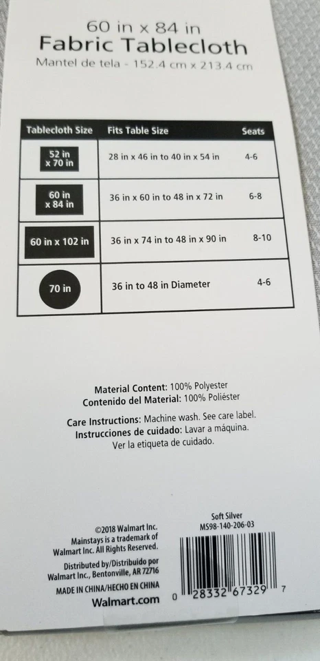 Mainstays Gray Fabric Polyester Tablecloth  60"x84" - Image 4 of 4
