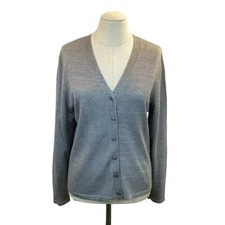 Field Manor Merino Wool Blend Cardigan Silver Metallic Women's