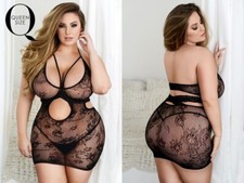 PLUS Size Body Stocking Lingerie Bodysuit Mesh Fishnet Garter Sexy Stretch 162Q