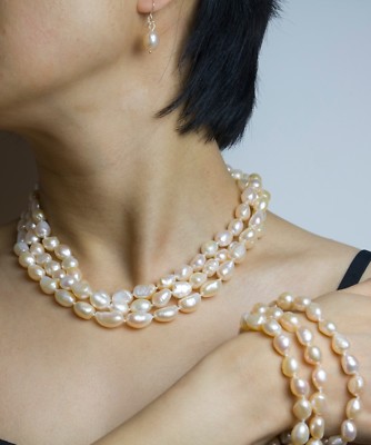 Freshwater Peach String Baroque Pearl Necklace,Bracelet S/S