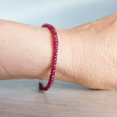 A++ Dainty Pink Ruby Faceted Rondelle Gemstone Beaded Bracelets 6-8'' Women Gift