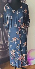 J. Jill Navy Floral Print Maxi Long Short Sleeve A-Line Button Detail Dress NEW