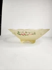 Vintage Yellow Depression Glass Bowl with Hand Painted Flowers