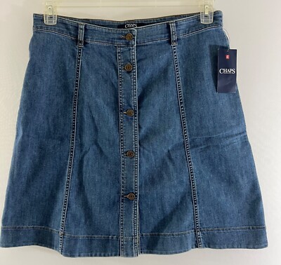 Chaps Jean Skirt 14P Denim Button Down Shore Wash Blue Cotton/Blend