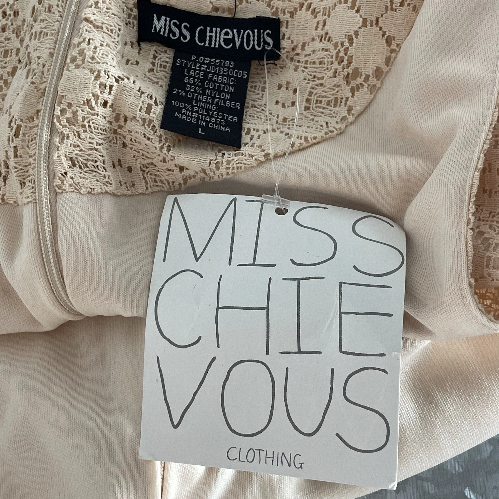 VETEMENTS Abito smanicato Miss Chievous junior uncinetto frange orli pesca grande nuovo
