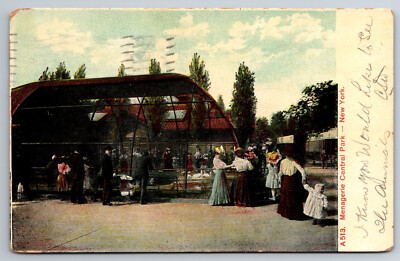 Vintage Postcard NY Central Park Menagerie Crowds Open Back c1908 -*7734