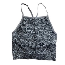 ATHLETA Eagle Pose Bra Womens Small Gray Black Tribal Racerback Sports Yoga FLAW