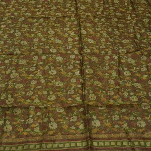 Namaste Vintage Green Sarees 100% Pure Silk Floral Printed Sari 5YD Craft Fabric - Picture 5 of 6