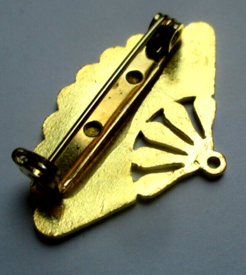 Petite Broche Vintage Or - Éventail Avec Fleurs Émail Rose - Bijou Ancien N°5375