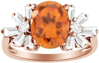 Oval Shape Simulated Citrine W/ Simulated Diamond Starburst Ring