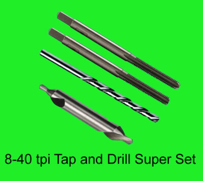 8-40 tpi High Carbon Steel 4 PIECE Tap + Cobalt Drill + Starter Drill ...